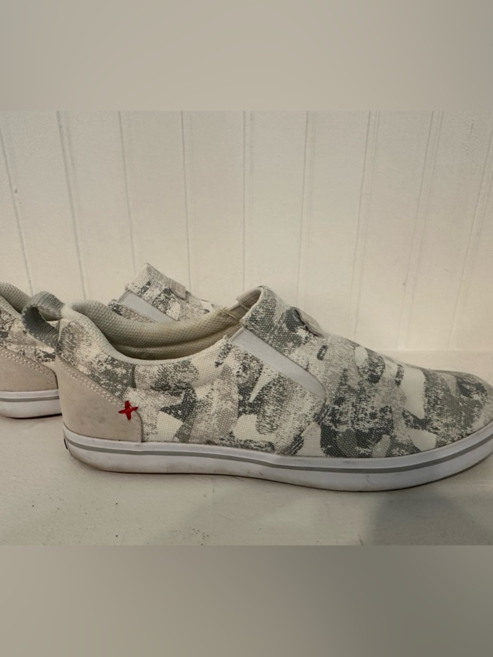 Slip-On Canvas Sneakers in White and Gray
